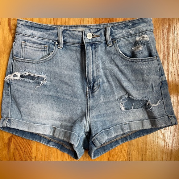 PacSun Mom Shorts Size 28 Distressed Wash Cuffed High Waisted Denim Jean Shorts - Picture 1 of 7